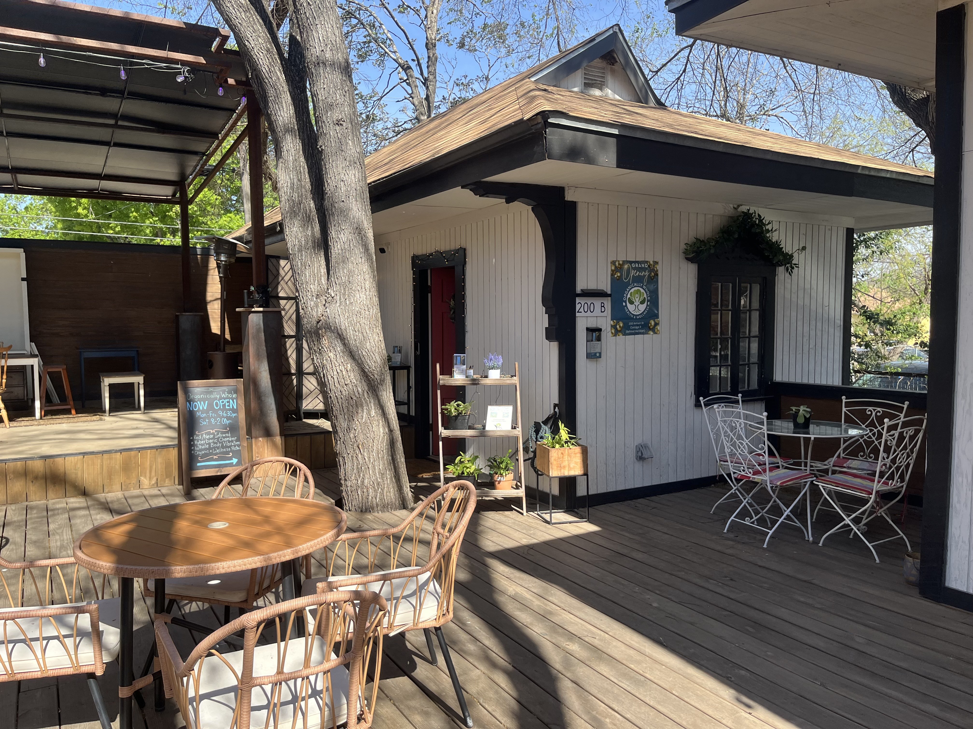 Organically Whole Health & Wellness cottage exterior at 200B North Main Street, Buda, Texas
