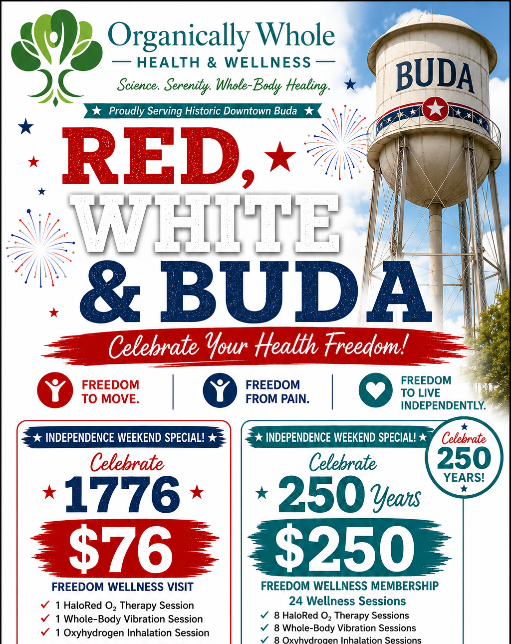 Independence Weekend Special — $76 Freedom Wellness Visit or $250 Freedom Membership, July 3 and 4 only in Buda, TX